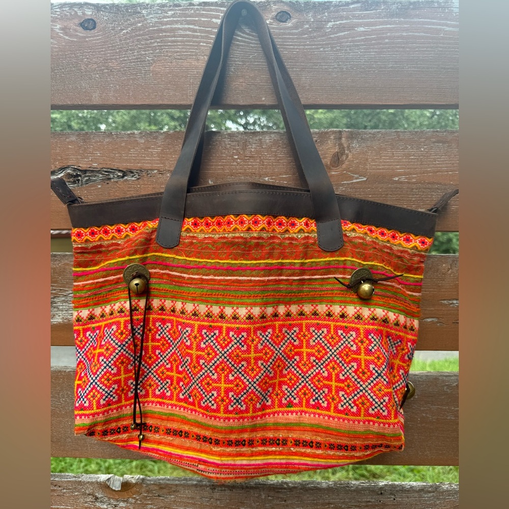 Fair Trade Thai Purse with Vintage Hmmong textiles and Leather Accents